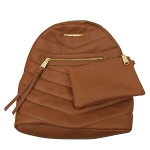 Steve Madden Bejewel Backpack Chevron Quilting Faux Leather Cognac Brown Wallet